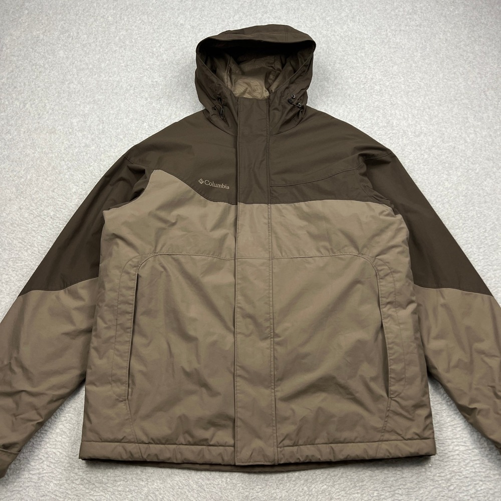 Columbia Jacket Mens Medium Brown Colorblock Hooded Insulated Full Zip SM4171